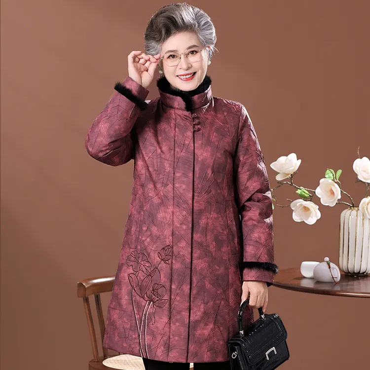 中老年羽绒服女长款高档国风妈妈装冬季外套老人奶奶太太加厚冬装