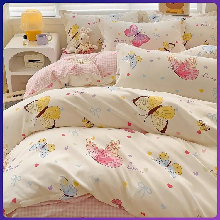 新款全棉纯棉水洗棉被套床单四季加厚亲肤三件套舒适床上用品套