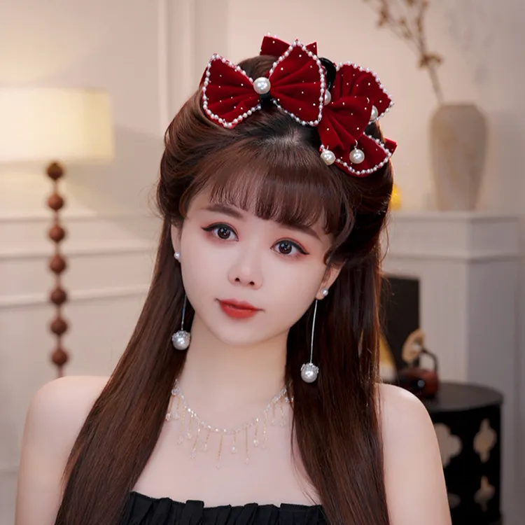 在逃公主小香风抓夹丝绒蝴蝶结珠子显发量日常百搭法式鲨鱼夹发饰