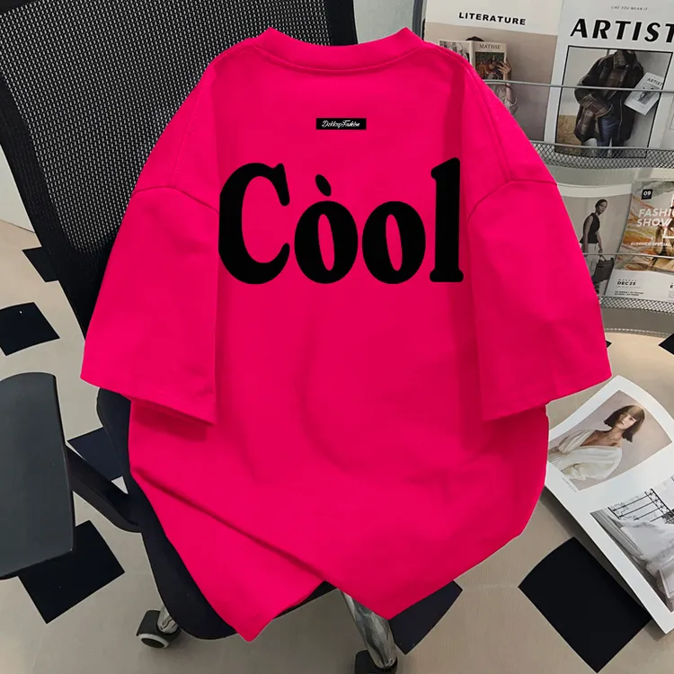 Dekkry美式街头t恤夏季纯棉时尚短袖男女半袖情侣装火龙果色上衣