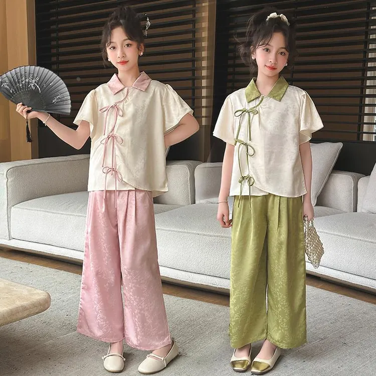 女童中式套装夏款2024新款女孩国风衣服夏装大童儿童汉服夏季薄款