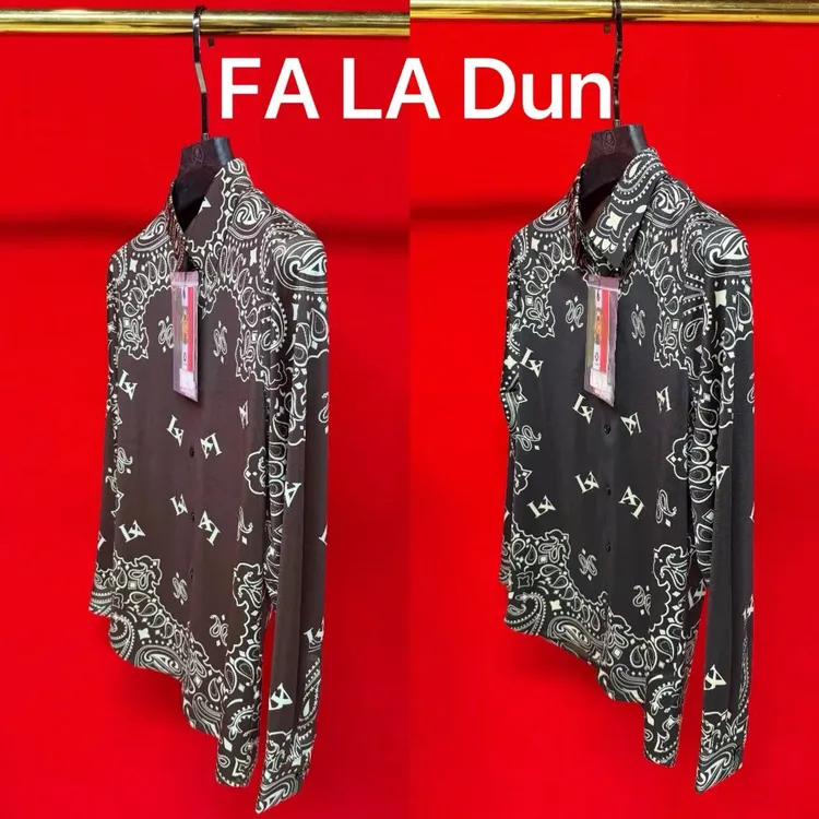 FLD25秋新款潮流黑白色印花开衫长袖休闲百搭衬衫男轻奢修身衬衣