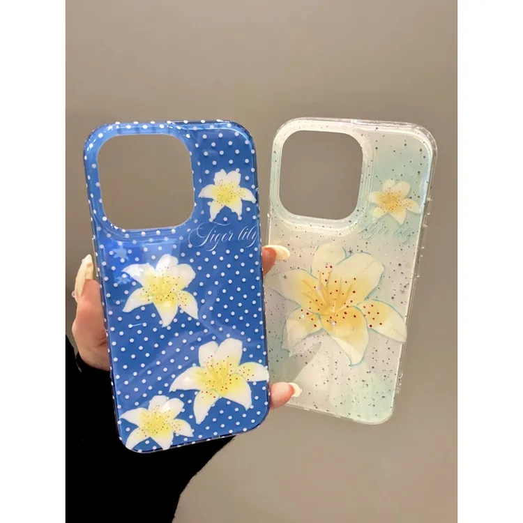 ins小众晕染波点百合花适用苹果16Promax手机壳vivo华为oppo小米