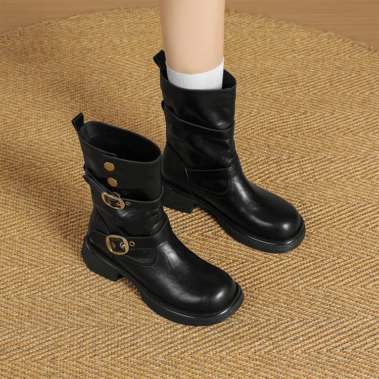 华耐厚底马丁靴女2025春秋单里新款复古英伦风显瘦增高切尔西短靴