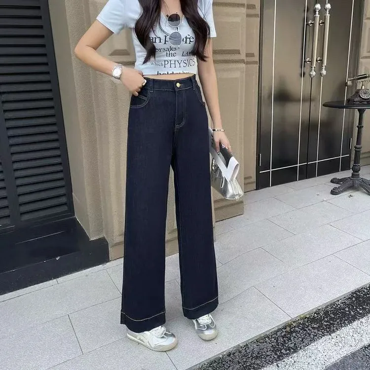 美美服饰20001秋冬新款加绒加厚直筒高腰牛仔裤 显瘦奶奶裤