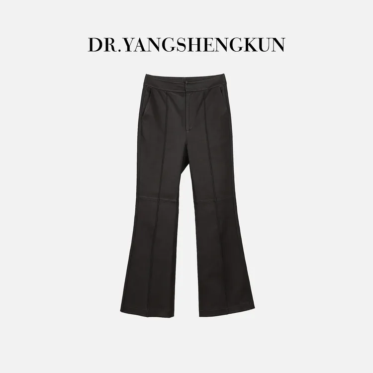 杨圣坤秋季弹力修身百搭绵羊皮微喇皮裤女休闲九分裤DR2410-1601