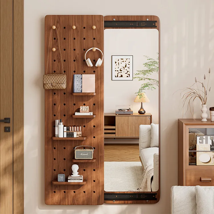 洞洞板穿衣镜隐藏式造型墙推拉全身镜卧室家用试衣镜一体玄关镜子