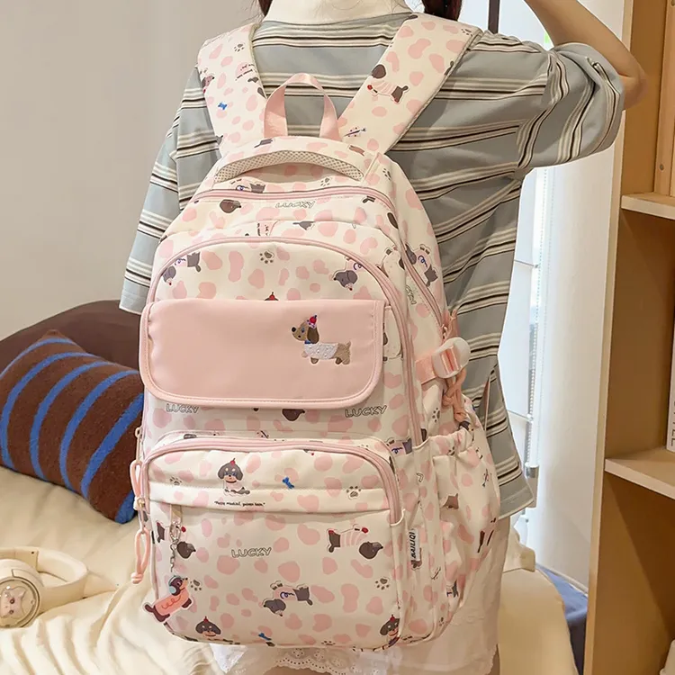 可爱腊肠狗书包女小学生三到六年级大容量印花背包学院风双肩包
