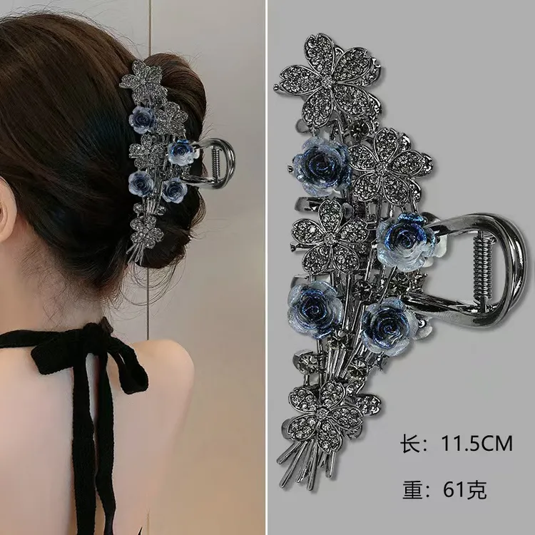 玫瑰花金属盘发头发头饰发圈卡子夹子发量抓夹2025新款气质发卡