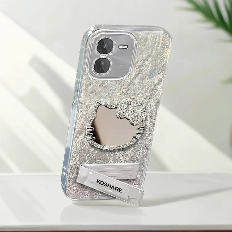 自带镜头膜VIVOiQOOZ9X手机壳镶钻kt猫镜子V2353A全包iQOOz9x羽纱