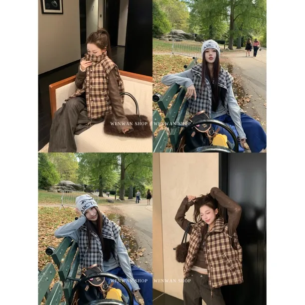 双十一狂欢价！【like jennie】2色！小众设计格子羽绒马甲
