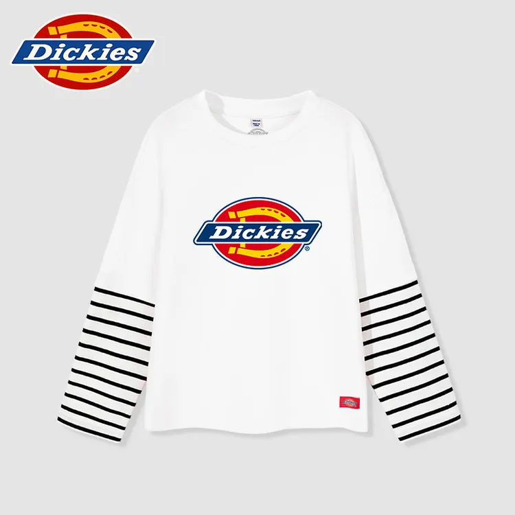 Dickies童装男童长袖t恤秋季儿童纯棉假两件上衣小童白色运动秋装