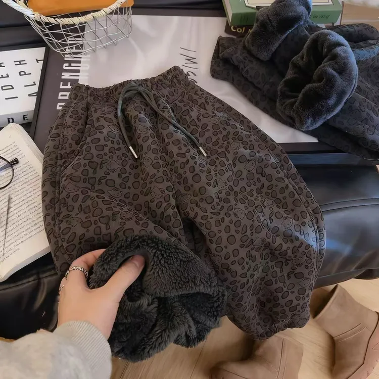 【一条过冬-葵花绒】女童百搭葵花绒豹纹猫咪裤-344