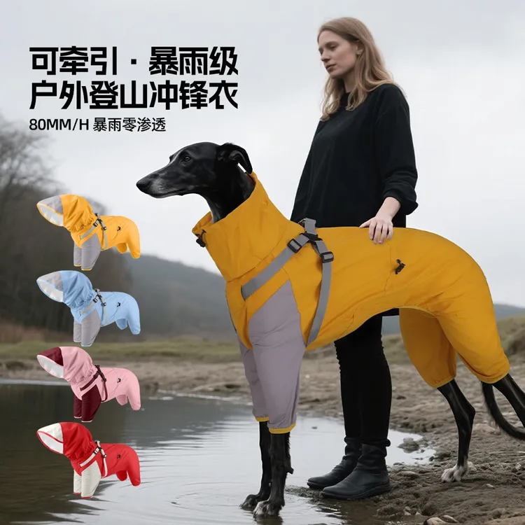 宠物雨衣全包围防水透湿带脚雨披适合小型犬速干吸湿可牵引灵动款