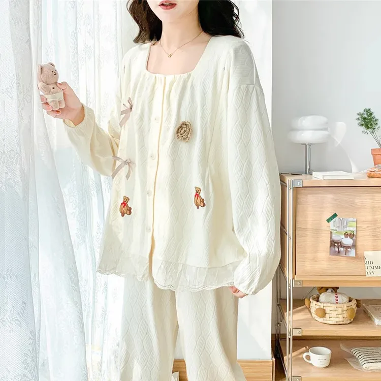 春夏月子服纯棉哺乳喂奶孕妇睡衣春秋季吸汗待产服不勒肚出院套装