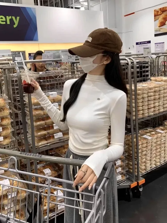 高领紧身针织打底韩版长袖针织半高领百搭显瘦秋冬ins时尚L1067