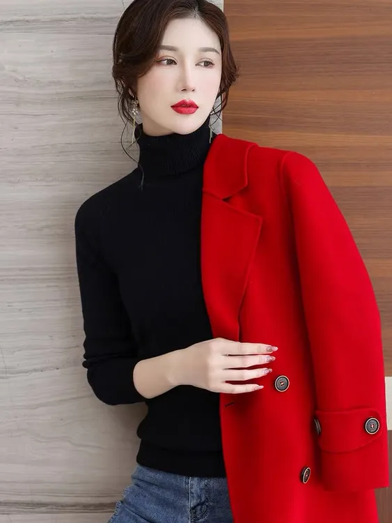 高领打底衫女修身显瘦秋冬新款长袖针织衫女士时尚内搭加厚款毛衣