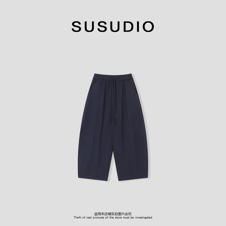  SUSUDIO  老钱风宽松百搭抽绳松紧腰八分阔腿休闲裤 40553