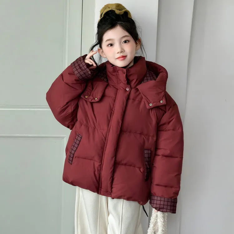 女童冬季加厚棉服外套2025新款女大童洋气连帽棉袄儿童冬装棉衣潮
