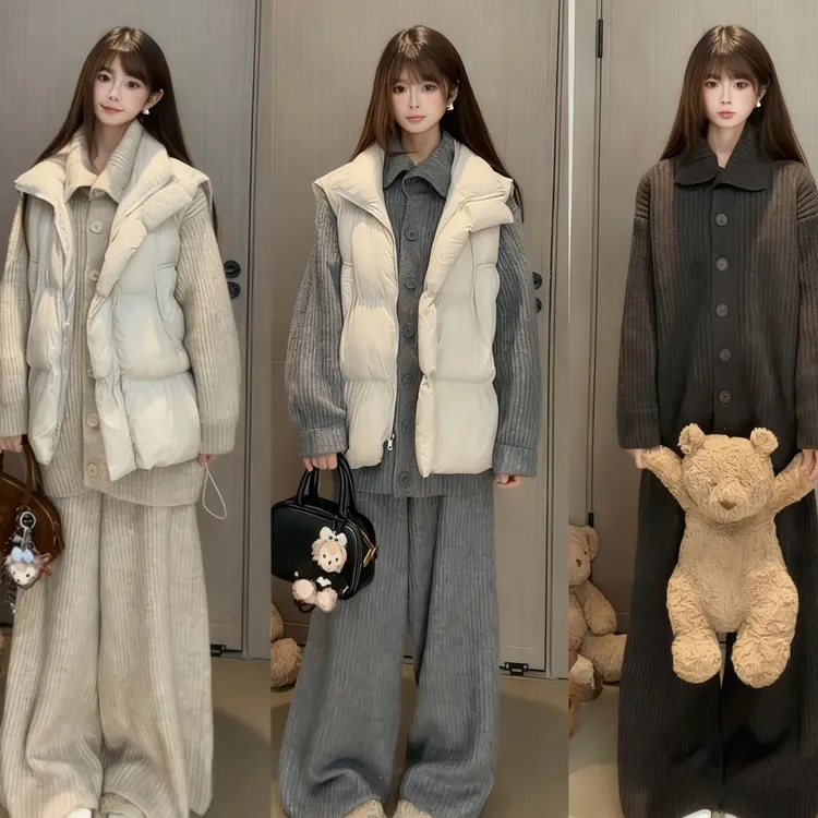 小个子香风韩系慵懒穿搭一整套高领针织毛衣套装女秋冬季2025新款