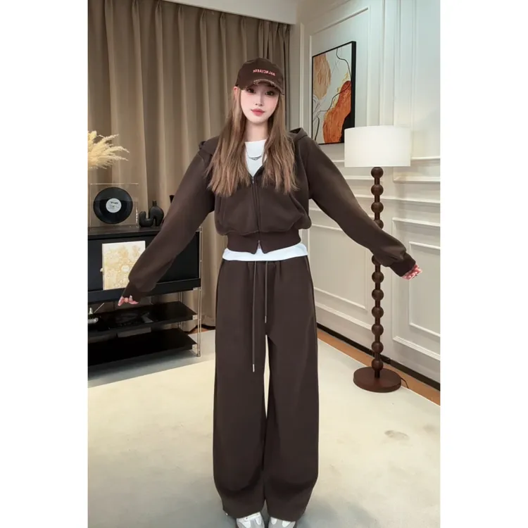 【YUKI】冬季修身收腰巫师帽拉链省心穿搭休闲卫衣套装运动服两件套