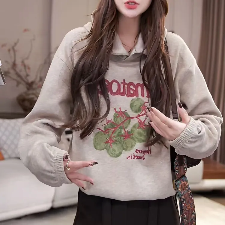 【小番茄】2025秋冬新款加厚羊毛磨毛绒INS风卡通休闲百搭卫衣女潮