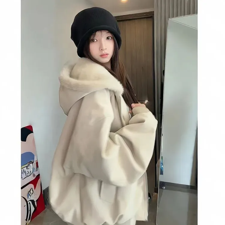 LIGGICC荔枝纹皮1500G连帽座山雕PU皮外套男女冬季加绒加厚皮衣毛