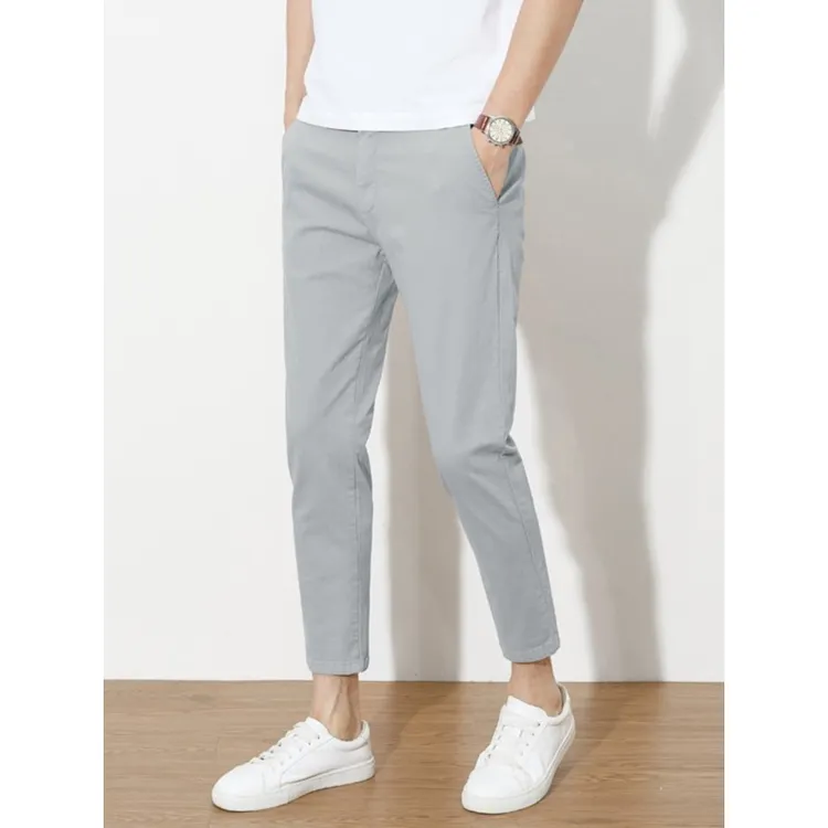 DeweLvum新款九分休闲裤男时尚透气小脚弹力修身百搭水洗做旧男裤