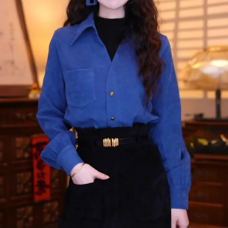 2025冬季新款设计感假两件衬衫女港风复古时尚百搭翻领长袖上衣潮