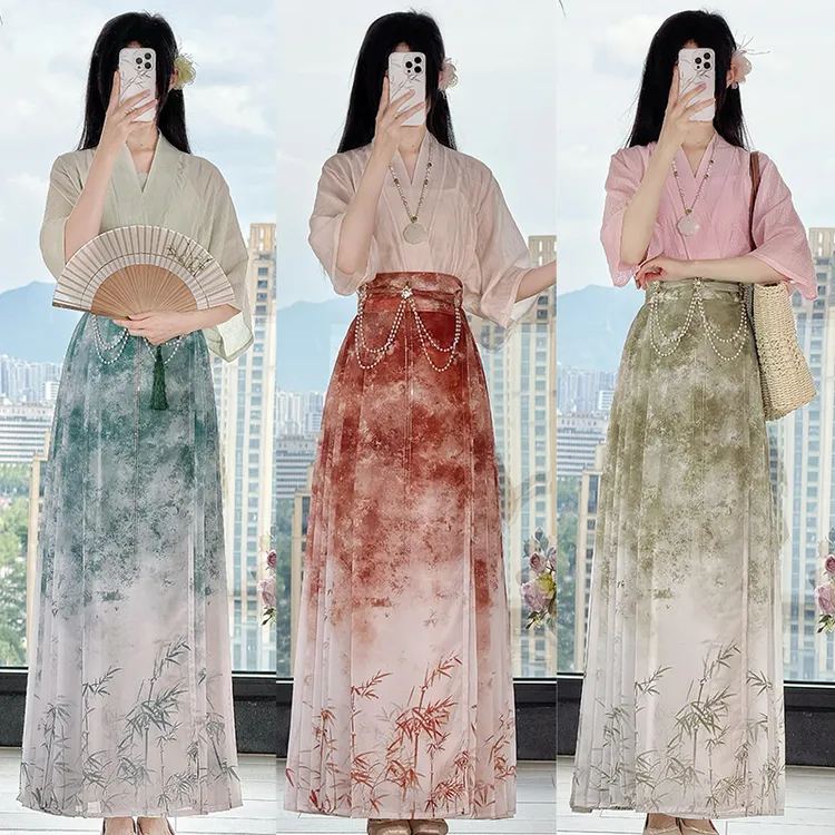 曹州莘月原创汉服女宋制夏季日常百搭中国风薄款墨染马面裙套装