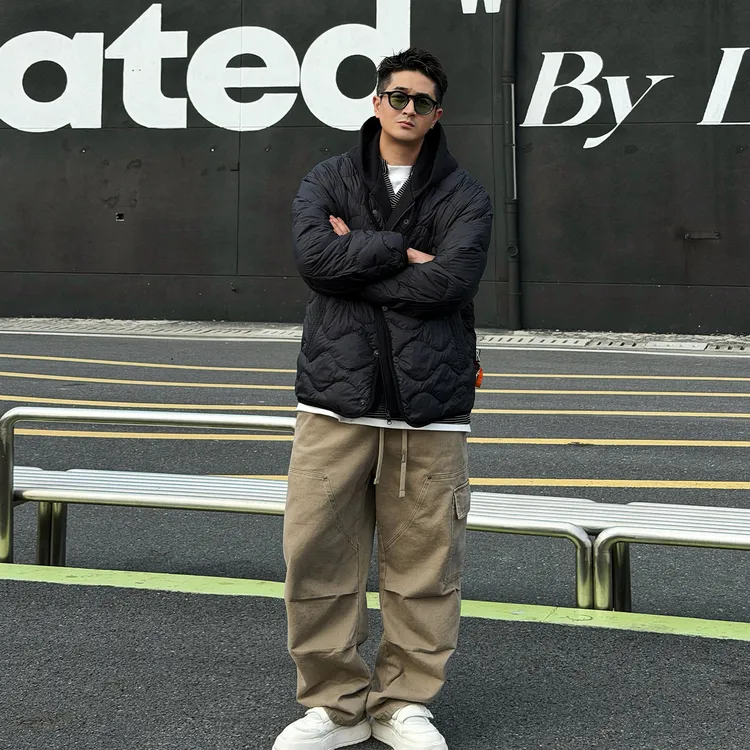 XDZZ二狗25ss冬季休闲百搭假俩件拼接款连帽羽绒外套男款潮牌