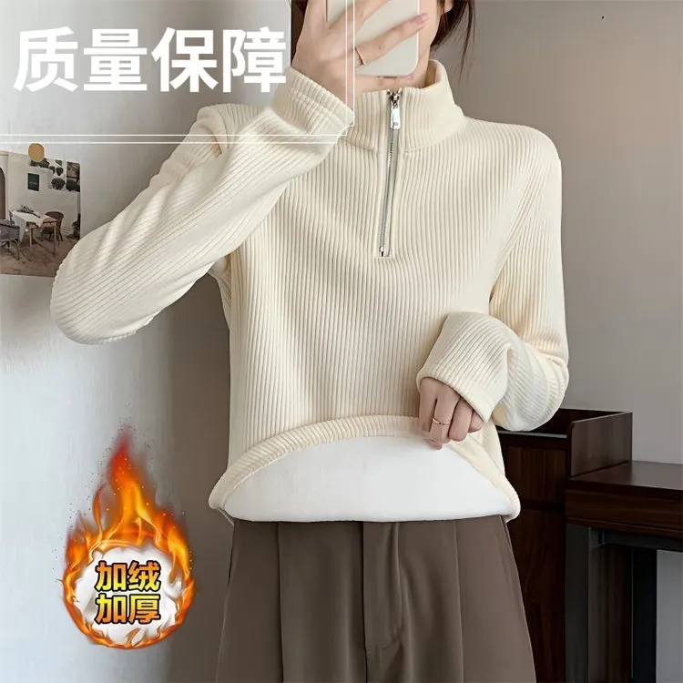 哺乳上衣秋冬款打底衫加绒半高领加厚卫衣内搭长袖百搭哺乳衣月子