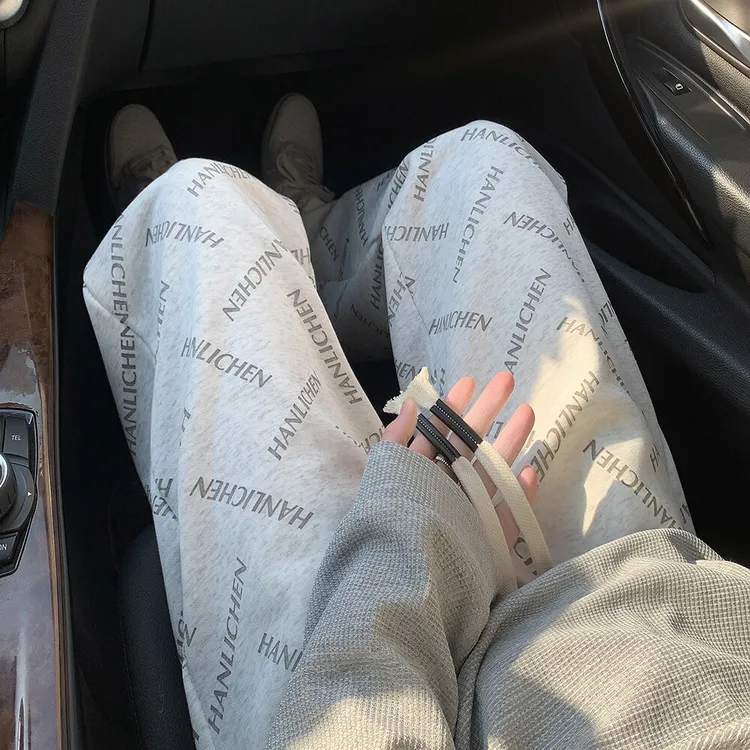 花灰色480g重磅美式字母卫裤男款春季cleanfit垂感直筒裤子休闲裤