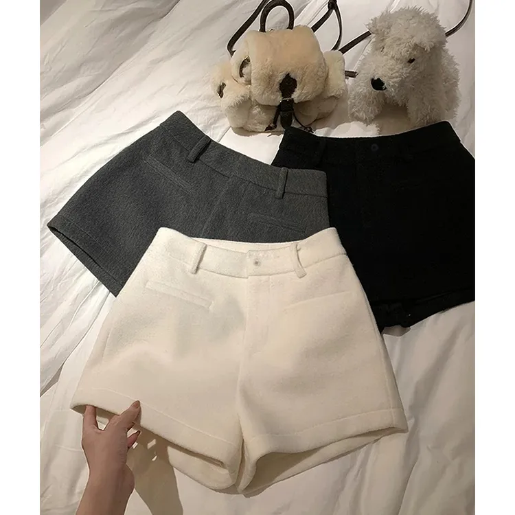 加厚毛呢短裤女秋冬季新款高腰显瘦修身辣妹外穿小个子包臀靴裤