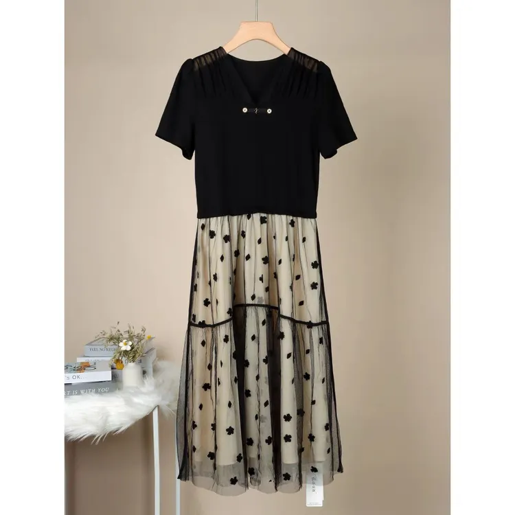 【HQ858】法式连衣裙女夏季2024年黑白复古气质减龄垂感长裙夏裙