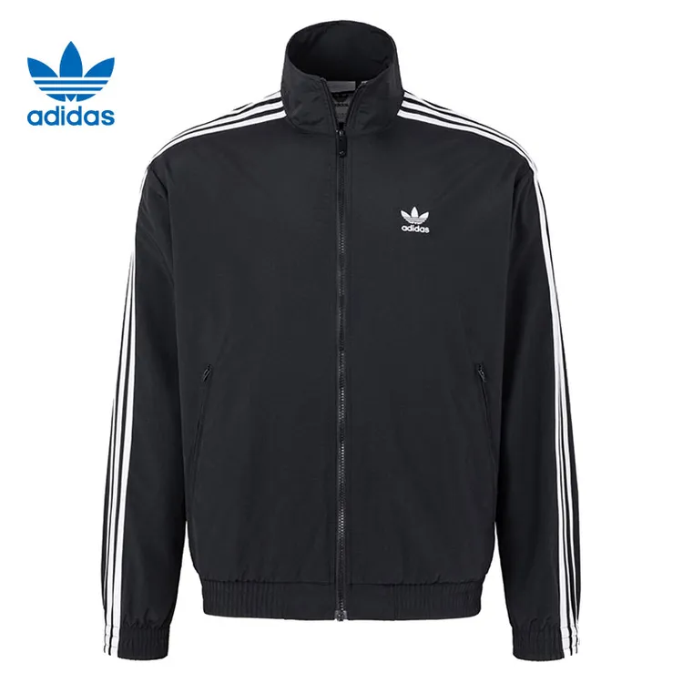 Adidas阿迪达斯三叶草立领复古运动条纹男子时尚品牌夹克KB2466