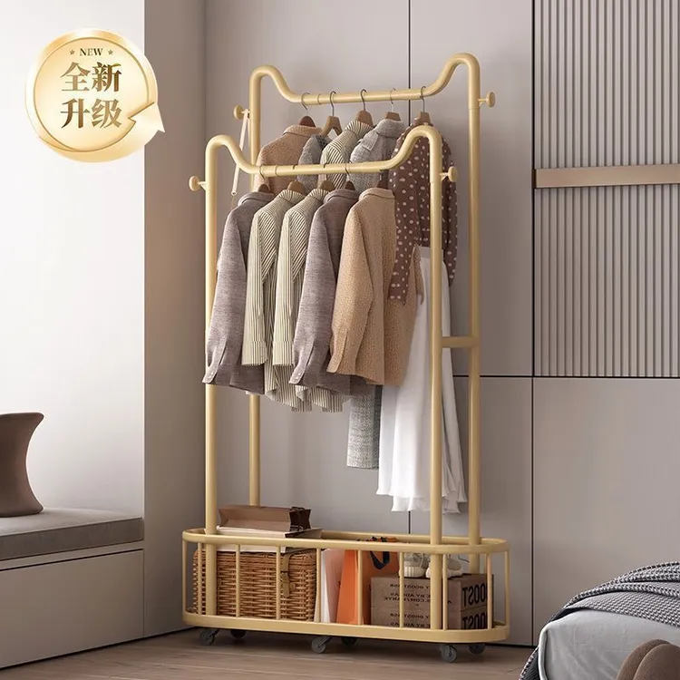 新款家用落地挂衣架立式移动带轮衣帽架出租房宿舍简易置物晾衣架