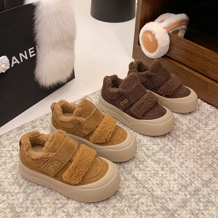 【25冬季新款】韩版保暖魔术贴时尚休闲鞋学生棉鞋防滑鞋子增高学院