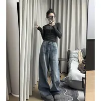 180高个子175加长复古牛仔裤镰刀裤女美式高腰宽松显瘦阔腿弯刀裤