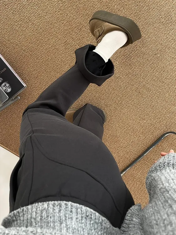 新款微喇裤女秋冬大码胖mm灰色灰色裤子小个子运动裤高腰弹力卫裤