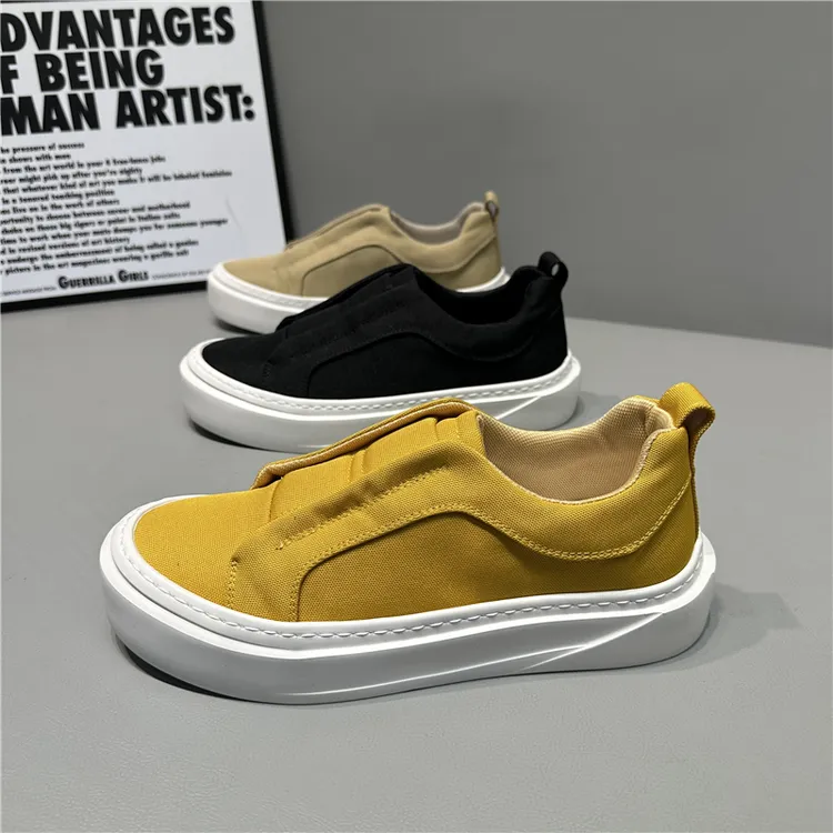 夏季新款布面透气超轻踩屎感厚底防滑一脚蹬懒人鞋韩版低帮鞋子男