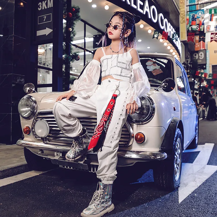 儿童演出服爵士舞套装时髦女童模特t台走秀潮服少儿街舞嘻哈酷夏