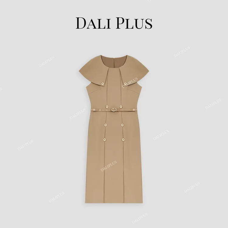 DALI PLUS轻奢高级感通勤静奢双排扣斗篷休闲连衣裙-D5CH4142