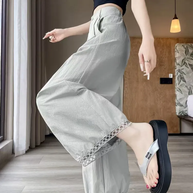 纯棉镂空花边灯笼裤女宽松潮流九分时尚阔腿裤高腰显瘦休闲花苞裤