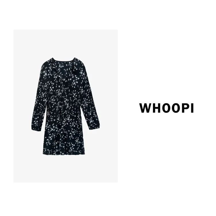 【Whoopi】【巴黎倩影】重工压褶工艺茶歇法式复古气质碎花连衣裙
