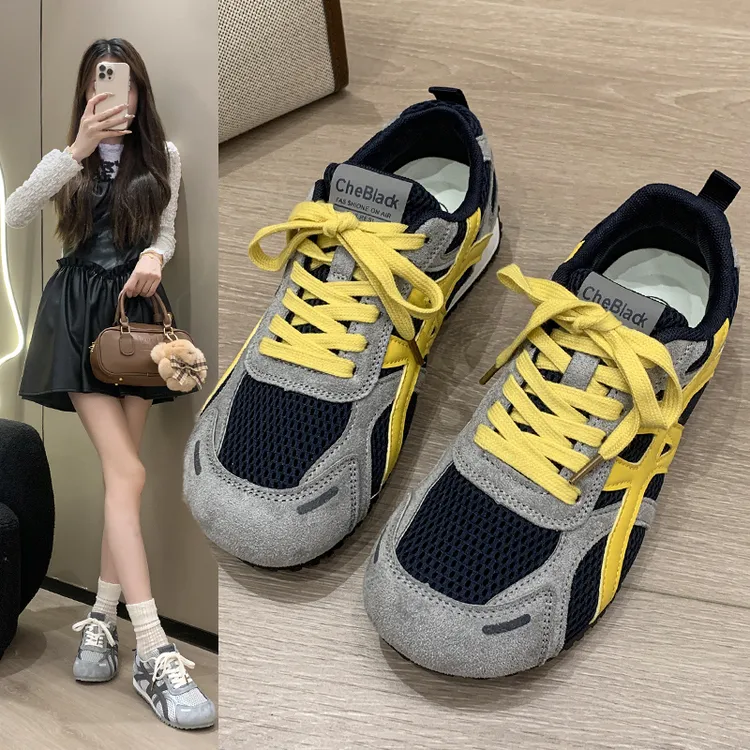 厚底内增高复古德训鞋女2025秋新款百搭透气红色运动休闲鞋阿甘鞋