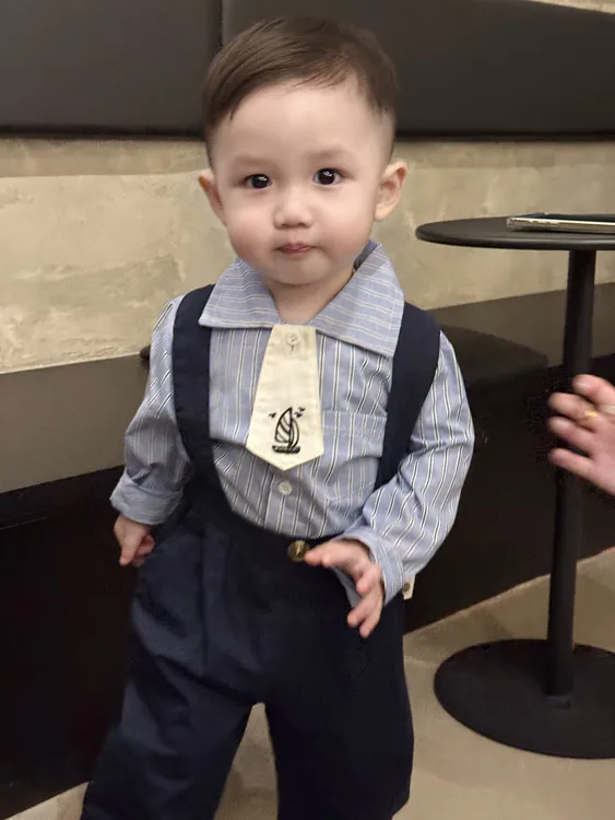 2024气质条纹绅士周岁服套装学院秋季婴幼童男女宝春秋背带套装