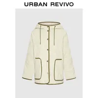 【HOT】UR2025冬季新款女装连帽抽绳菱格羽绒服UWH150042