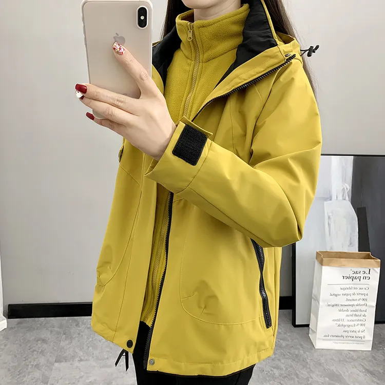 冲锋衣女三合一加厚加绒可拆卸防风防水登山服情侣外套大码两件套