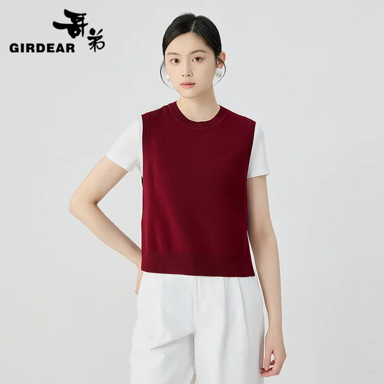 哥弟新款质感通勤减龄气质圆领后开又设计造型针织1399701小马甲